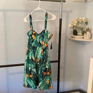 Tropical mini dress with tie back. New with tags